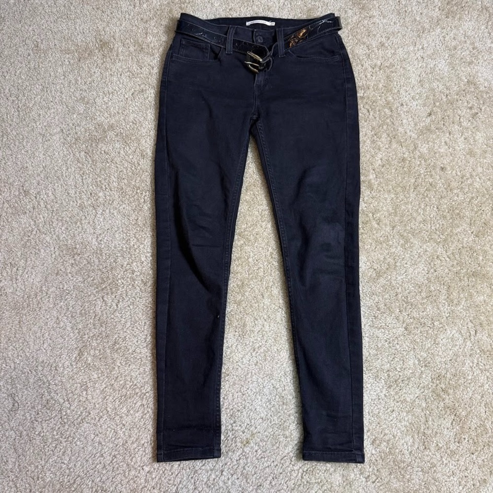 Levi's 535 Jeans Womens 28 Black Super Skinny Stretch Denim Pants Belted 28x28